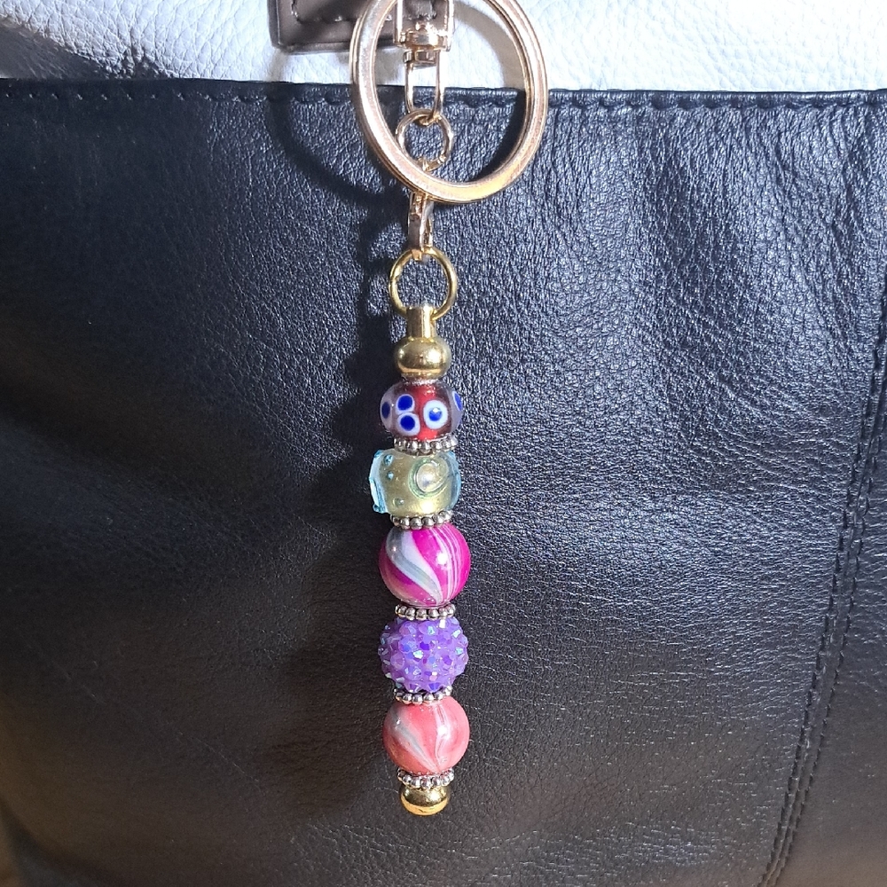 Handmade Multicolor Beaded Keychain Charm Bag Purse Jewelry